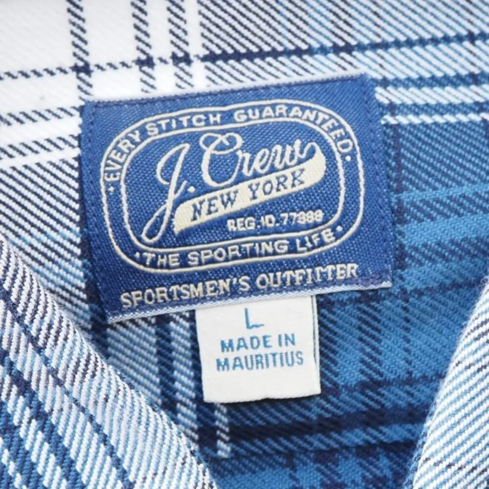 J. Crew Men's L Sportsmen's Outfitters Plaid‎ Button Down Shirt Blue / White